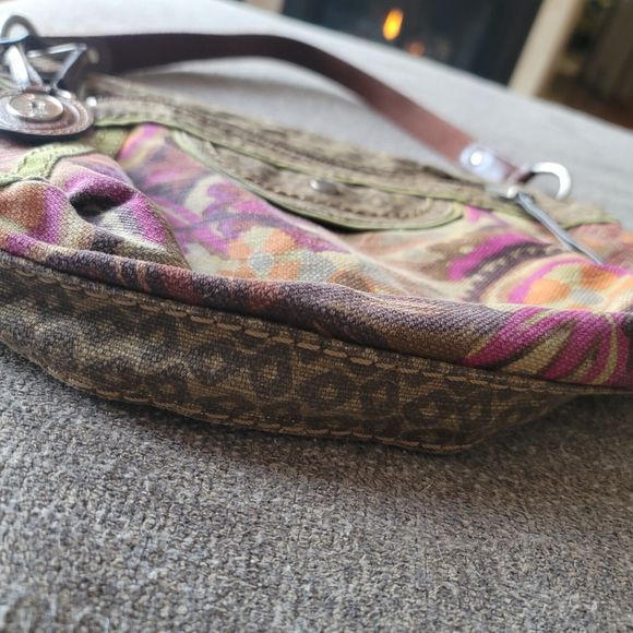 Fossil Handbag Mixed Media Boho Print Canvas Crossbody Bag Strap - Picture 11 of 15